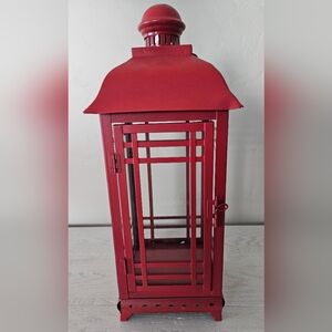 17” Red Metal Lantern Home Decor